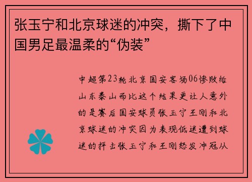 张玉宁和北京球迷的冲突，撕下了中国男足最温柔的“伪装”